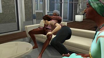 lunch with neighbor turns into swinging interracial group fuck in 3d hentai sims.