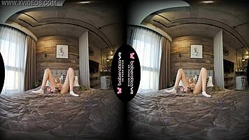 mika teases her cock solo in vr, masturbating with toys