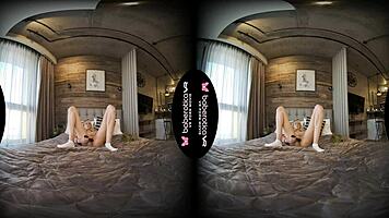 mika teases her cock solo in vr, masturbating with toys