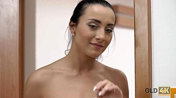 old brunette friend shares a tender moment after shower