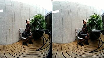 Wow! Young 18+ Girl Smokes Topless in Leather Skirt at Vrpussyvision!