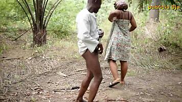 Soft kind fucksy gets doggystyle fucked by ebony chubby woman in the bush.