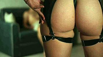 tanned brunette rides and gets doggystyle