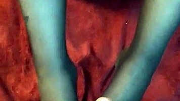 doing my first footjob in stockings for a cumshot