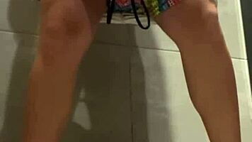 latina teen 18+ can't hold back at gym, runs to bathroom