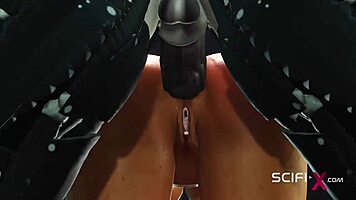 hot futanari android fucks young 18+ hottie in sci-fi lab with toys