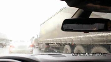 big tittied teen 18+ tries anal in a parked car. she moans loud