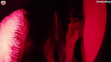 Cutie gags on neighbor's huge cock for a messy mouth cumshot.