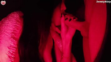 Cutie gags on neighbor's huge cock for a messy mouth cumshot.