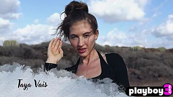 look at taya vais ripping her clothes off outdoors. that petite russian teen shows her small tits and ass