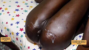 Petite black teen takes intense anal creampie in missionary