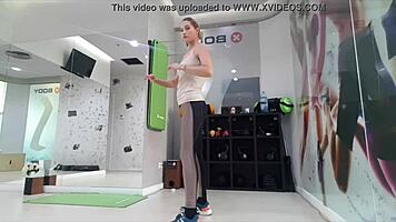 Cute Blonde Teen 18+ Performs Warmup Stretches In The Gym Pov.