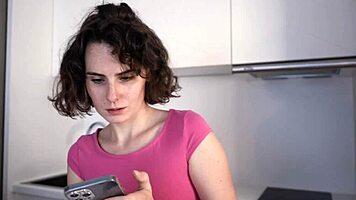 Darcy dark eats ice cream in kitchen while masturbating her pussy