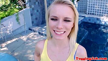 beautiful teen tugging and sucking outdoors