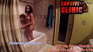 Behind the scenes, Sheila Daniels strips in a failed hospital clip.