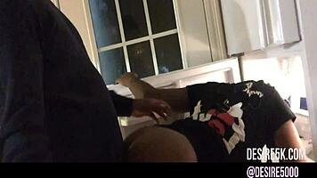 first time homemade amateurs in refrigerator with real black woman