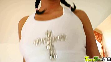 tamed teens with perky tits get their pussies rocked hard and swallow cum