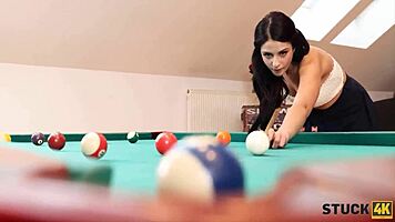 pool player got RESTRAINED in the pocket, then a guy CAME hard in doggystyle fuck with brunette teen