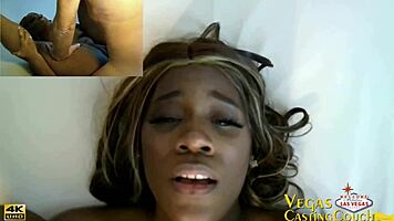Watch this ebony milf get her ass fucked in the bedroom during casting in Vegas. She throated, masturbated in doggy, and had a bound hitachi orgasm.