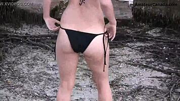 Blonde teen flashes bikini!