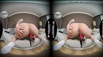 Blonde Kira Teases Her Natural Tits While Masturbating Pussy with Toys in VR