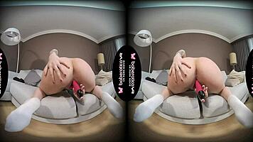 Blonde Kira Teases Her Natural Tits While Masturbating Pussy with Toys in VR