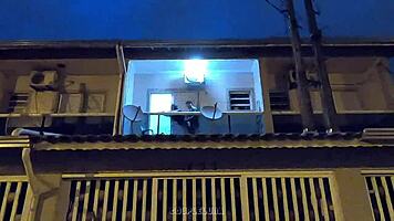 Young bride caught fucking lover on balcony