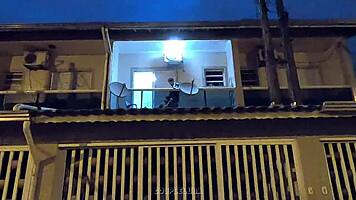 Young bride caught fucking lover on balcony