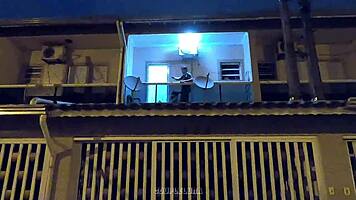 Young bride caught fucking lover on balcony
