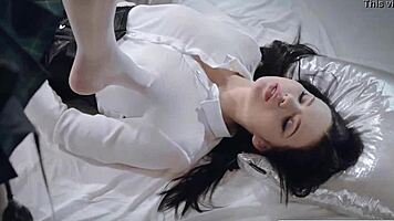 i ride my friend's face with a strapon in stockings