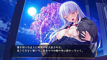 In the japanese hentai game babumi, a young 18+ anime girl engages in an intense h-scene with bukkake and blowbang elements.