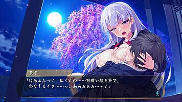 In the japanese hentai game babumi, a young 18+ anime girl engages in an intense h-scene with bukkake and blowbang elements.