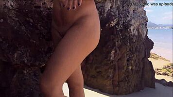 Naked young blonde teen 18+ on the beach, craving public exposure with her amateur ass.