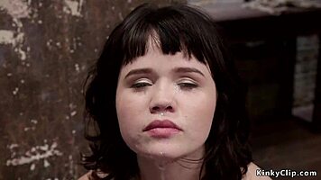 Lesbian Slaves In Golden Strap-On Threesome