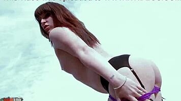 hey, watch allya the hot brunette babe rip her clothes off on the beach rocks, teasing with her small tits and stockings?