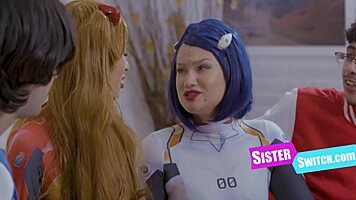 Cosplaying Virgin Stepsisters Harley King and Mina Lux Agree to Gangbang Swap in Roleplay.