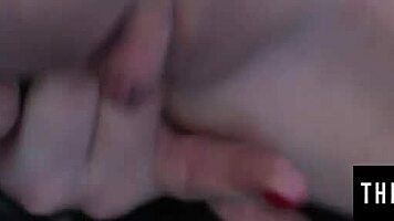 Hot bdsm teen in crotchless leather panties masturbates to orgasm while bound