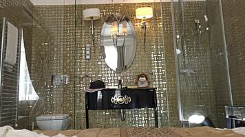 wow, this hot petite 18+ milf slips into a white dress for a sexy thong change 😍