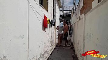 Two young and juicy maids get pounded in the backyard and he makes her swallow his load