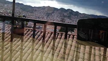 I spy on my secretary masturbating her pussy during an outdoor video call from the window