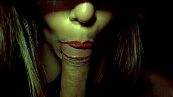 babe gives blowjob and titjob while rubbing nipples in nightclub vip lounge