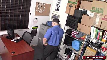 horny officer suggests interracial fucking with black teen thief at work
