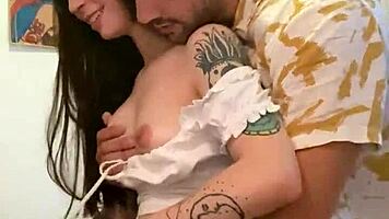 punk asian brunette gets wild with muscular latina in steamy kitchen hookup.