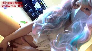 Nana Dominates Cowgirl with Angel Cosplay and Rainbow Wig