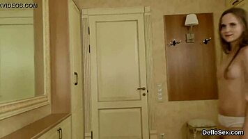 teen virgin masturbates slim pussy to climax 😍