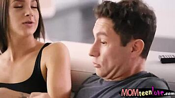 Milf catches teen giving blowjob to boyfriend