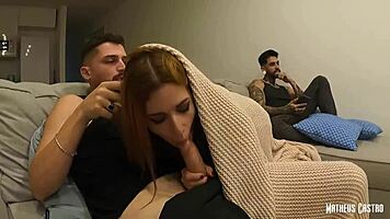 Friend fucks slutty wife in menage dp