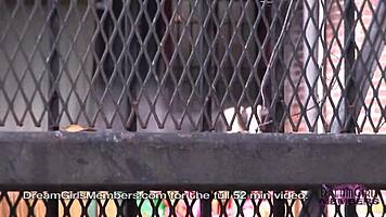 Petite 18+ Amber flashing her shaved body in risky public spots 😍