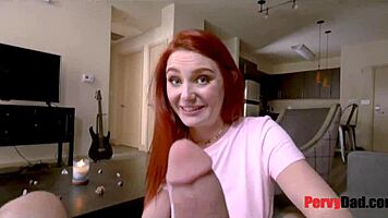 step daughter redhead gives head to old man