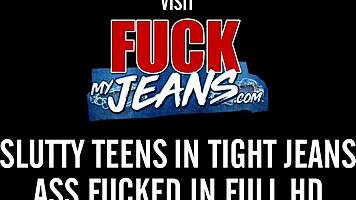 Sexy babe in tight jeans gets ass fucked by thick cock with deepthroat and anal